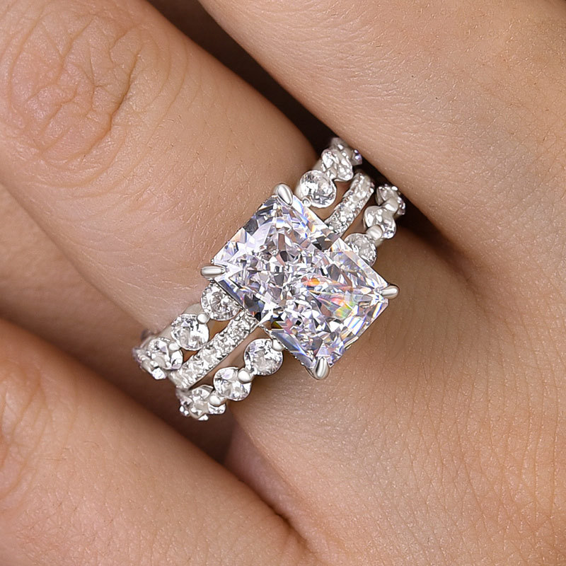 Stunning Sterling Silver Radiant Cut 3PC Ring Set-Sterling Silver-lornajewelry