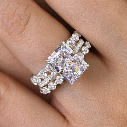 Stunning Sterling Silver Radiant Cut 3PC Ring Set-Sterling Silver-lornajewelry