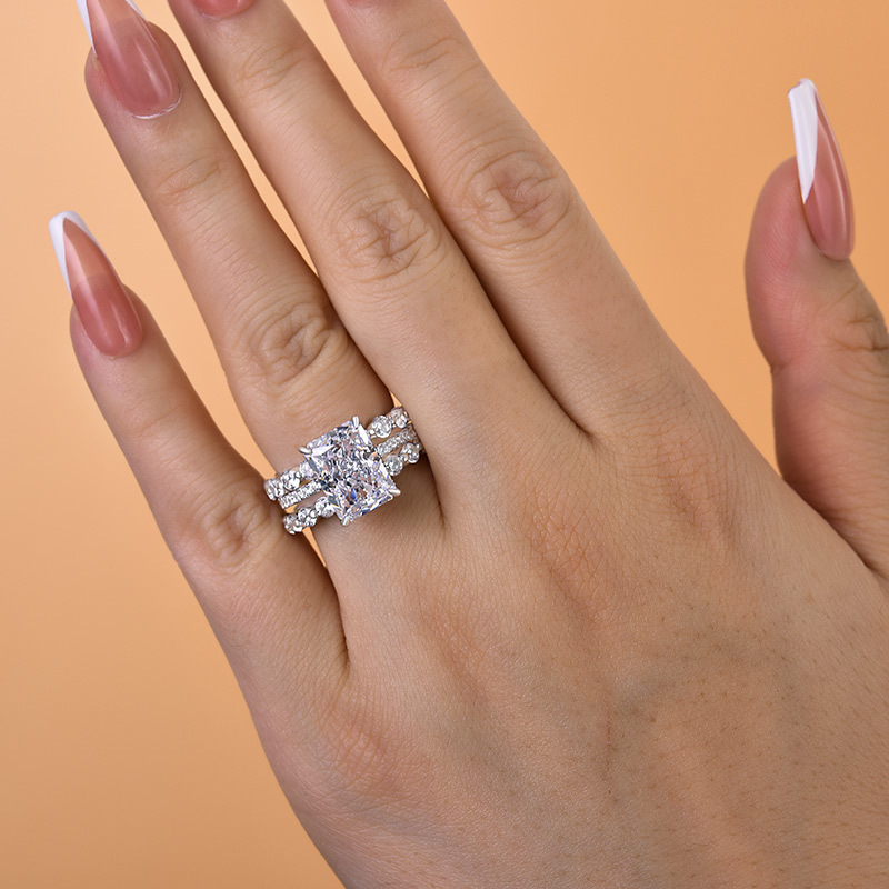 Stunning Sterling Silver Radiant Cut 3PC Ring Set-Sterling Silver-lornajewelry