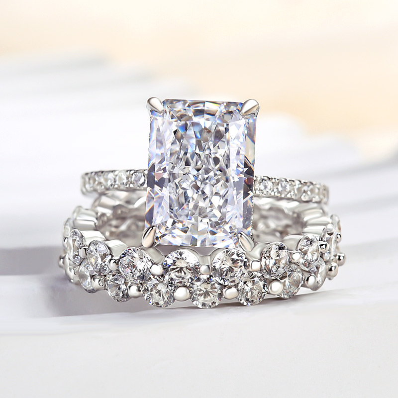 Stunning Sterling Silver Radiant Cut 3PC Ring Set-Sterling Silver-lornajewelry