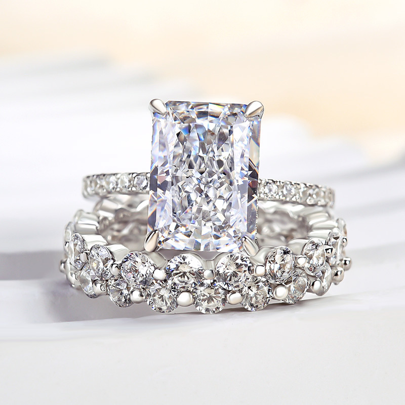 Stunning Sterling Silver Radiant Cut 3PC Ring Set-Sterling Silver-lornajewelry