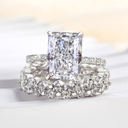 Stunning Sterling Silver Radiant Cut 3PC Ring Set-Sterling Silver-lornajewelry