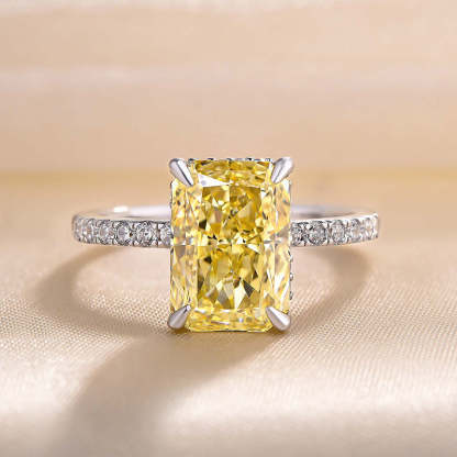 3.3Ct Beautifully Yellow Sapphire Radiant Cut Engagement Ring-Sterling Silver-lornajewelry