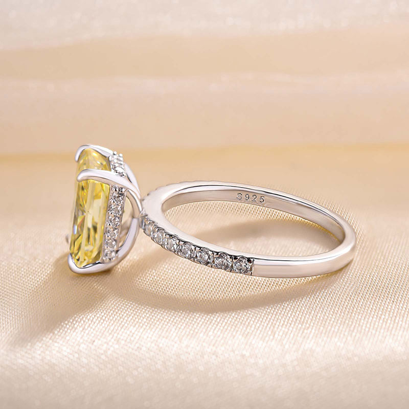 3.3Ct Beautifully Yellow Sapphire Radiant Cut Engagement Ring-Sterling Silver-lornajewelry