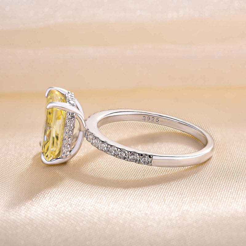 3.3Ct Beautifully Yellow Sapphire Radiant Cut Engagement Ring-Sterling Silver-lornajewelry