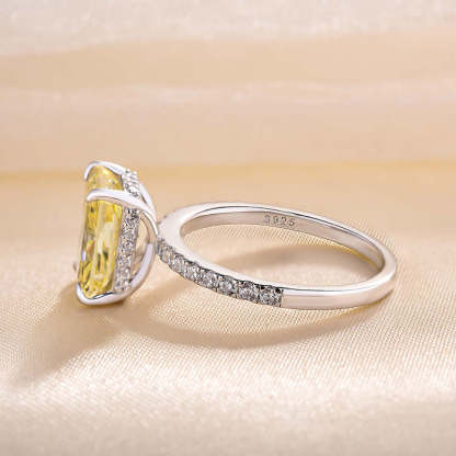 3.3Ct Beautifully Yellow Sapphire Radiant Cut Engagement Ring-Sterling Silver-lornajewelry