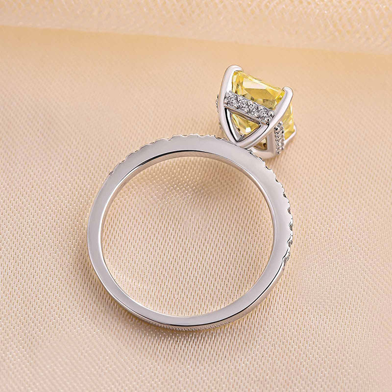 3.3Ct Beautifully Yellow Sapphire Radiant Cut Engagement Ring-Sterling Silver-lornajewelry