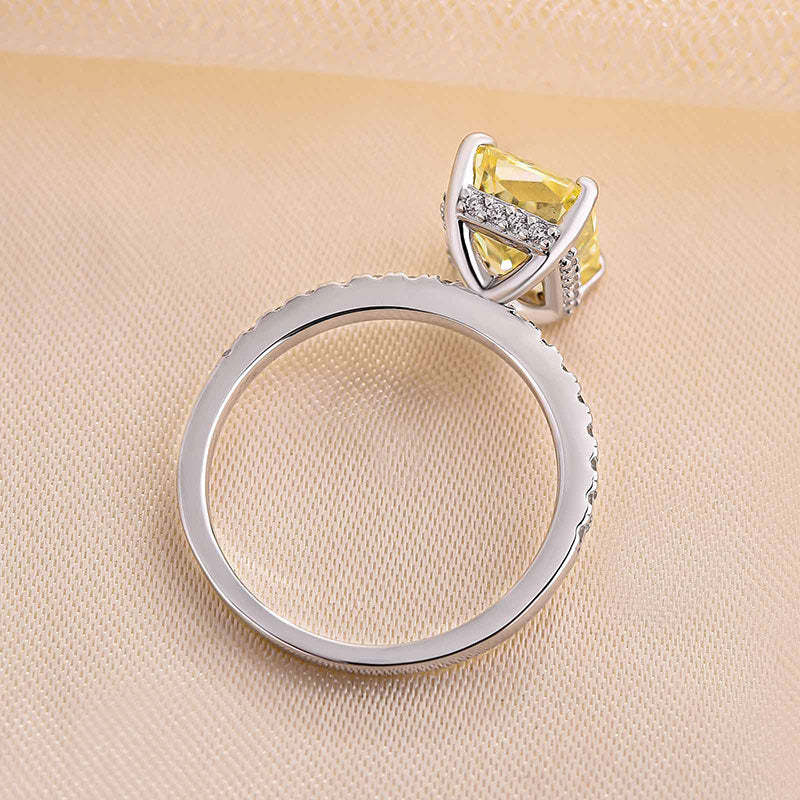 3.3Ct Beautifully Yellow Sapphire Radiant Cut Engagement Ring-Sterling Silver-lornajewelry