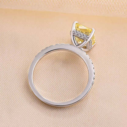 3.3Ct Beautifully Yellow Sapphire Radiant Cut Engagement Ring-Sterling Silver-lornajewelry