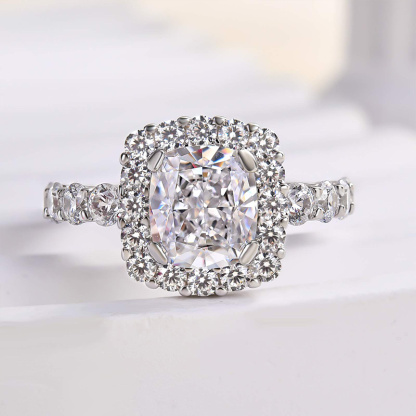 2.5Ct Precious Halo Crushed Ice Cushion Cut Engagement Ring-Sterling Silver-lornajewelry