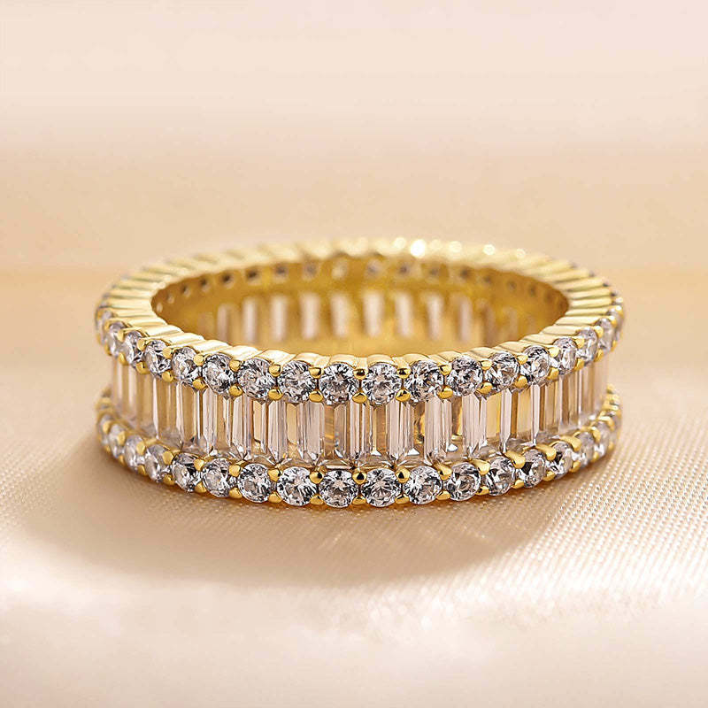 Stunning Emerald Cut Women's Wedding Band In Sterling Silver-Sterling Silver-lornajewelry