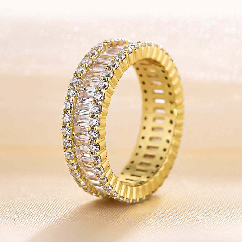 Stunning Emerald Cut Women's Wedding Band In Sterling Silver-Sterling Silver-lornajewelry