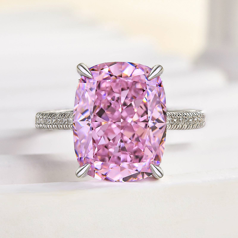 8Ct Lovely Crushed Ice Pink Stone Cushion Cut Engagement Ring-Sterling Silver-lornajewelry