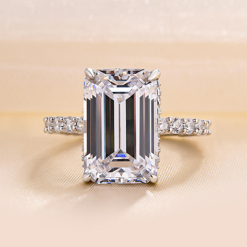 7.5Ct Exclusive Elongated Emerald Cut Engagement Ring In Sterling Silver-Sterling Silver-lornajewelry