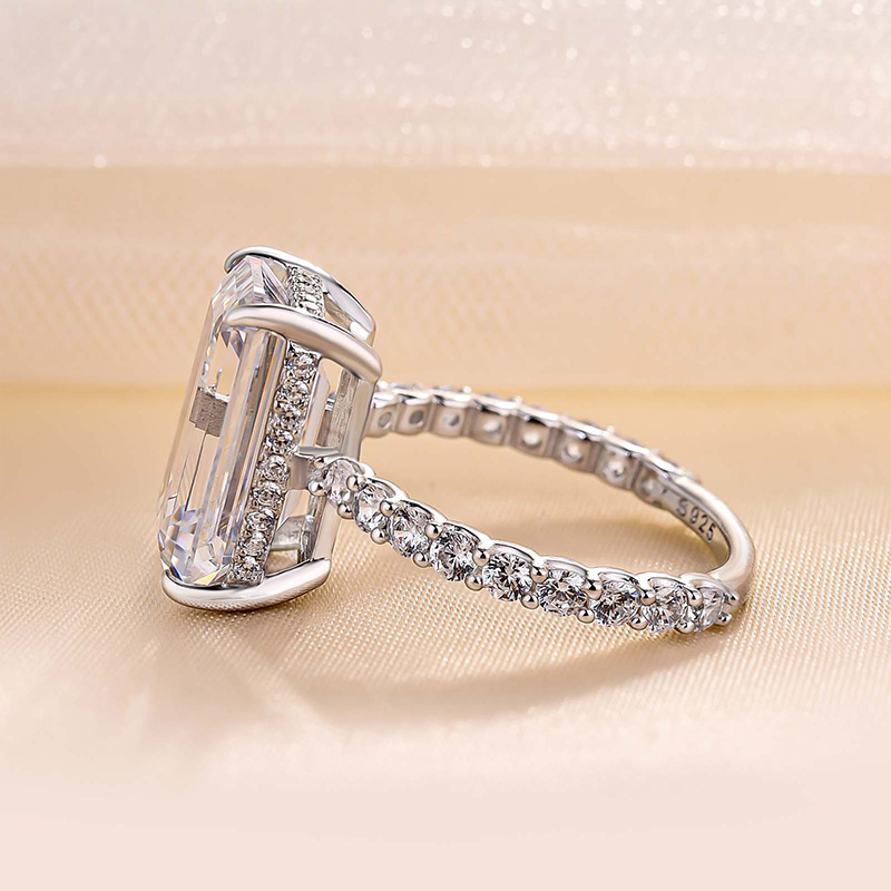7.5Ct Exclusive Elongated Emerald Cut Engagement Ring In Sterling Silver-Sterling Silver-lornajewelry
