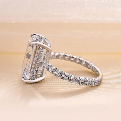 7.5Ct Exclusive Elongated Emerald Cut Engagement Ring In Sterling Silver-Sterling Silver-lornajewelry