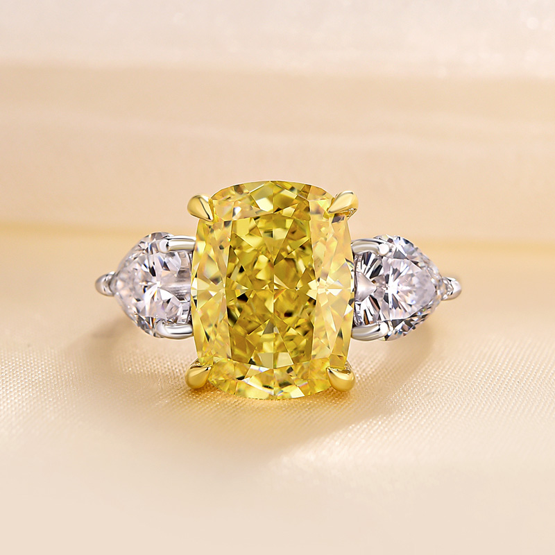 6.5Ct Elegant Cushion Cut Three Stone Yellow Sapphire Engagement Ring In Sterling Silver-Sterling Silver-lornajewelry