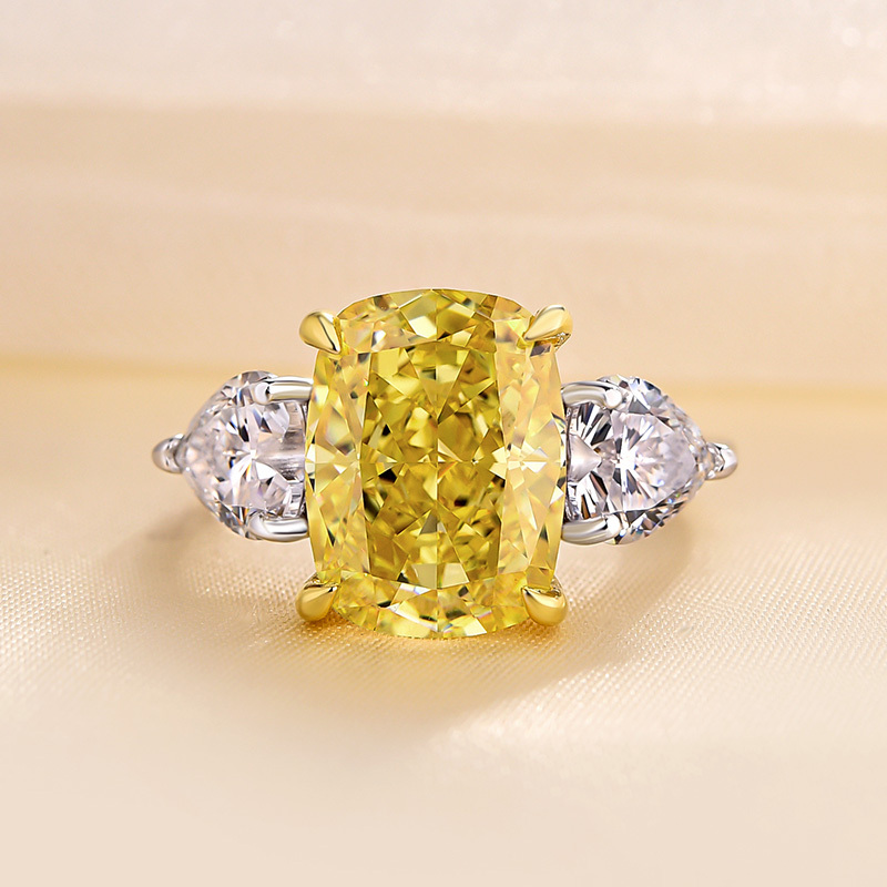 6.5Ct Elegant Cushion Cut Three Stone Yellow Sapphire Engagement Ring In Sterling Silver-Sterling Silver-lornajewelry