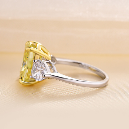 6.5Ct Elegant Cushion Cut Three Stone Yellow Sapphire Engagement Ring In Sterling Silver-Sterling Silver-lornajewelry