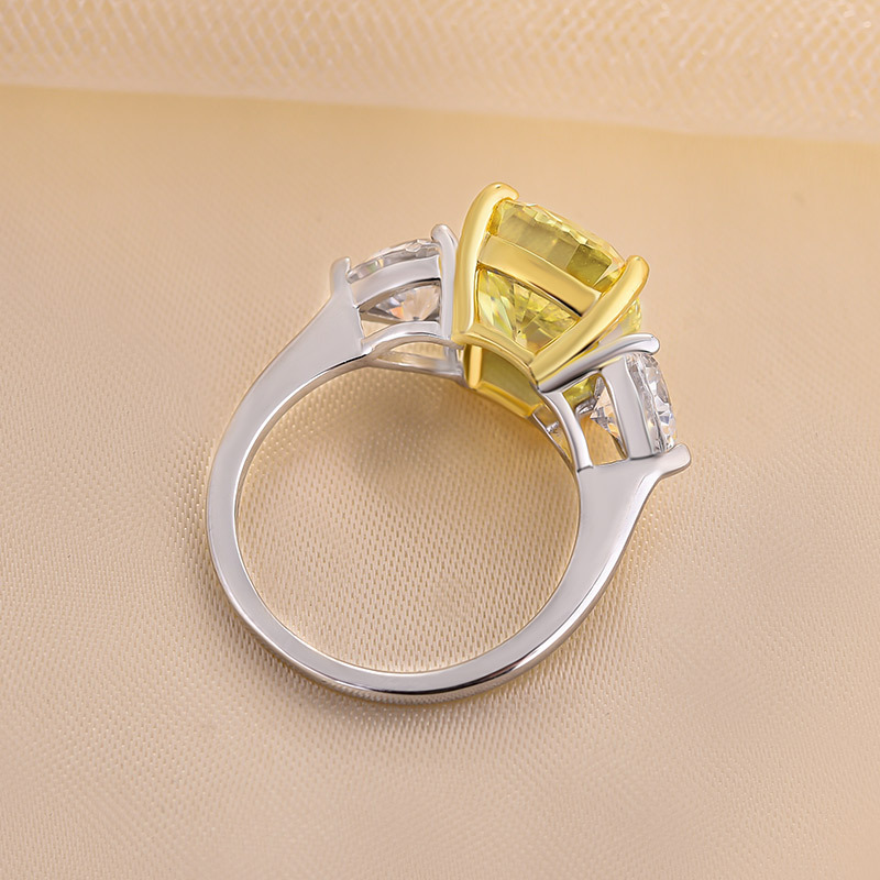 6.5Ct Elegant Cushion Cut Three Stone Yellow Sapphire Engagement Ring In Sterling Silver-Sterling Silver-lornajewelry
