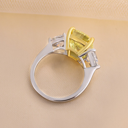 6.5Ct Elegant Cushion Cut Three Stone Yellow Sapphire Engagement Ring In Sterling Silver-Sterling Silver-lornajewelry