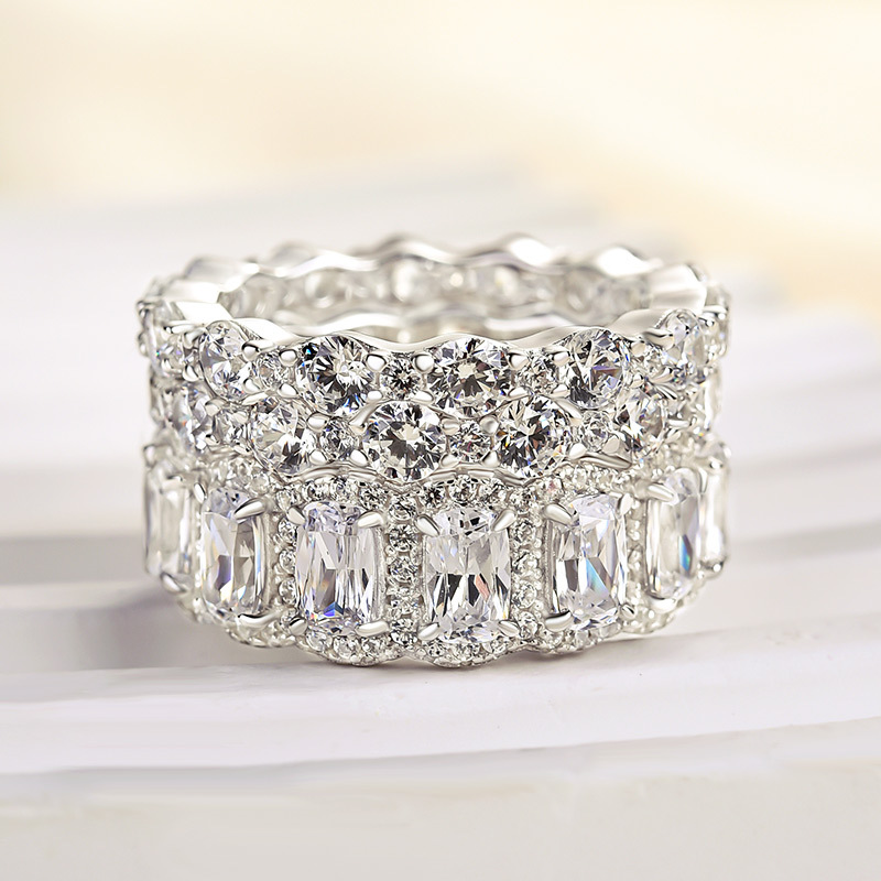 Honorable Cushion Cut 3PC Wedding Band Set For Women In Sterling Silver-Sterling Silver-lornajewelry