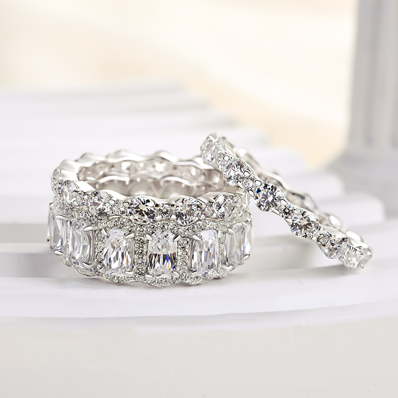 Honorable Cushion Cut 3PC Wedding Band Set For Women In Sterling Silver-Sterling Silver-lornajewelry