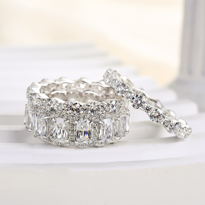 Honorable Cushion Cut 3PC Wedding Band Set For Women In Sterling Silver-Sterling Silver-lornajewelry