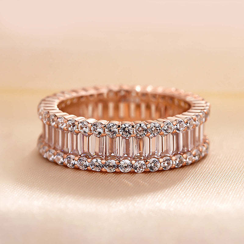 Stunning Emerald Cut Women's Wedding Band In Sterling Silver-Sterling Silver-lornajewelry