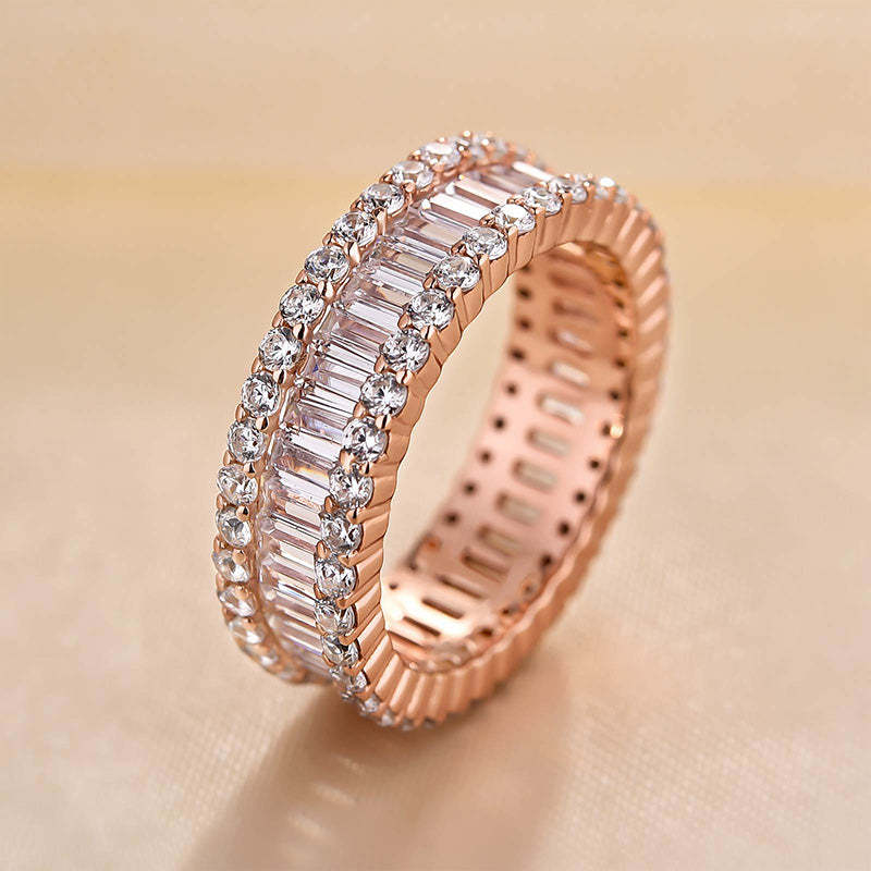 Stunning Emerald Cut Women's Wedding Band In Sterling Silver-Sterling Silver-lornajewelry