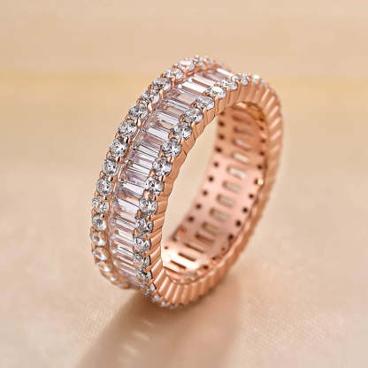 Stunning Emerald Cut Women's Wedding Band In Sterling Silver-Sterling Silver-lornajewelry