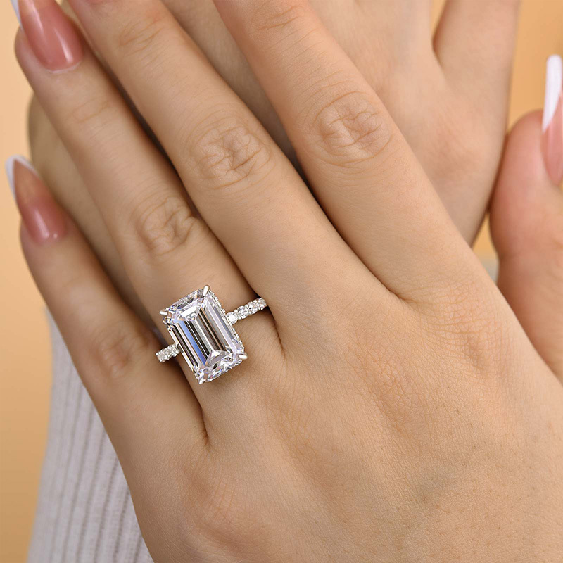 7.5Ct Exclusive Elongated Emerald Cut Engagement Ring In Sterling Silver-Sterling Silver-lornajewelry