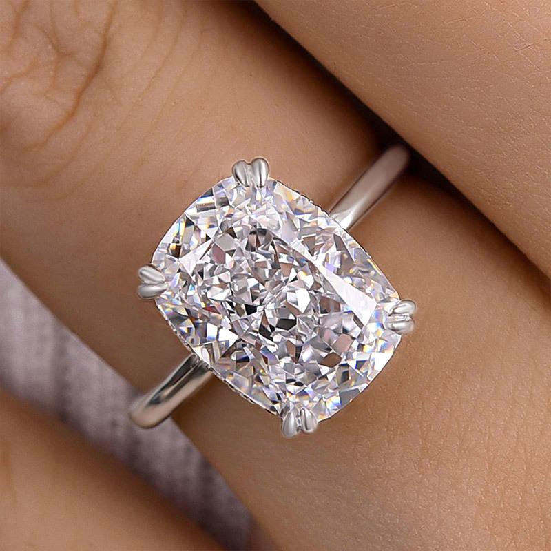 7Ct Sparkle Crushed Ice Cushion Cut Engagement Ring-Sterling Silver-lornajewelry