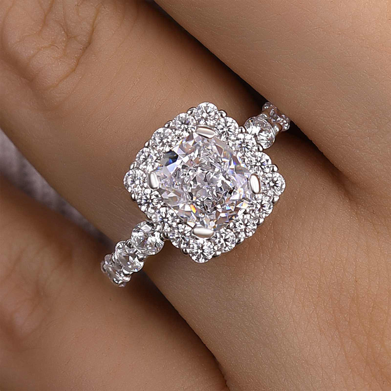 2.5Ct Precious Halo Crushed Ice Cushion Cut Engagement Ring-Sterling Silver-lornajewelry