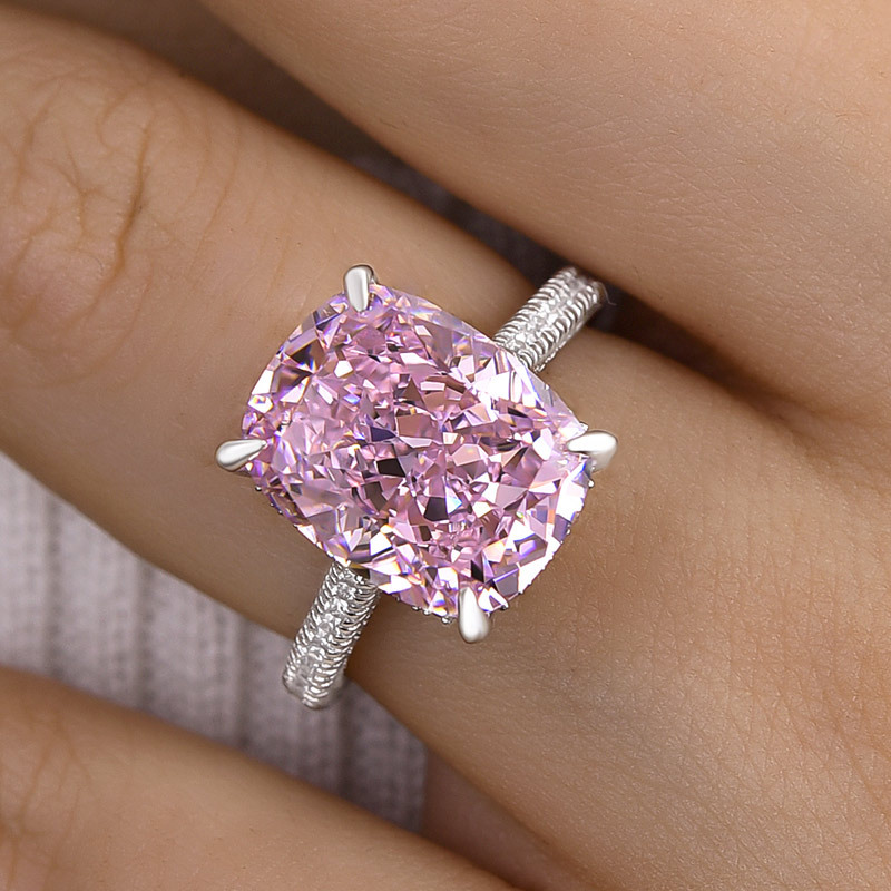 8Ct Lovely Crushed Ice Pink Stone Cushion Cut Engagement Ring-Sterling Silver-lornajewelry