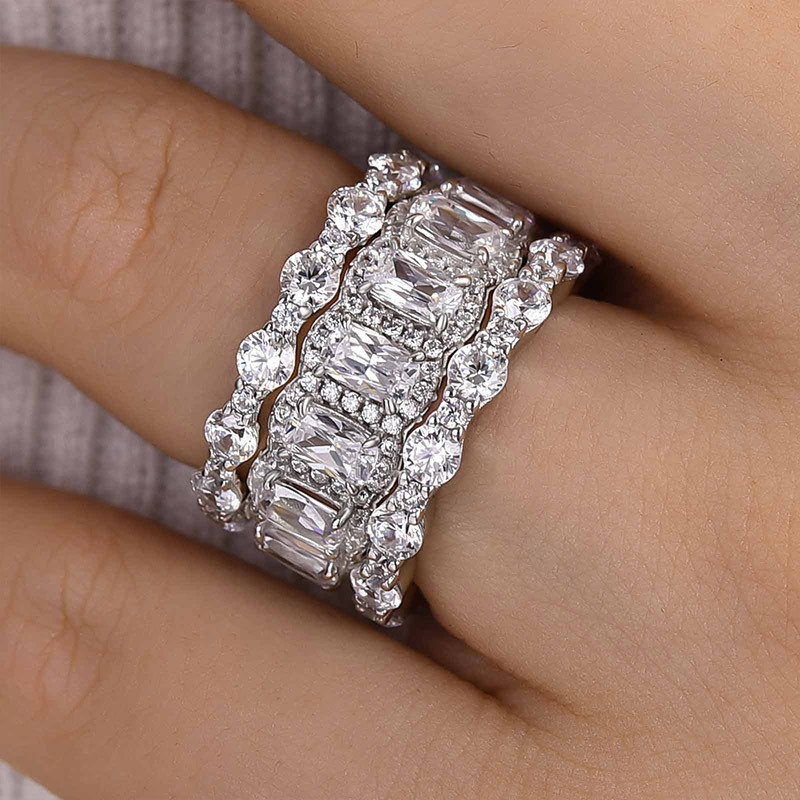 Honorable Cushion Cut 3PC Wedding Band Set For Women In Sterling Silver-Sterling Silver-lornajewelry