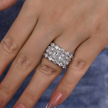 Honorable Cushion Cut 3PC Wedding Band Set For Women In Sterling Silver-Sterling Silver-lornajewelry