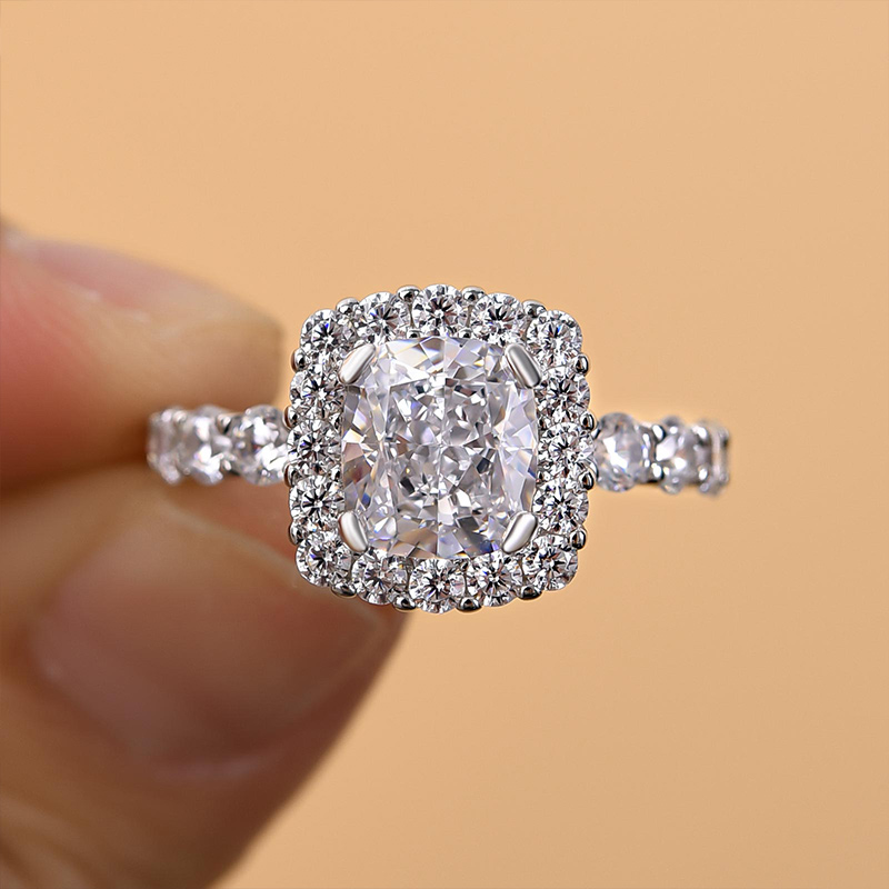 2.5Ct Precious Halo Crushed Ice Cushion Cut Engagement Ring-Sterling Silver-lornajewelry