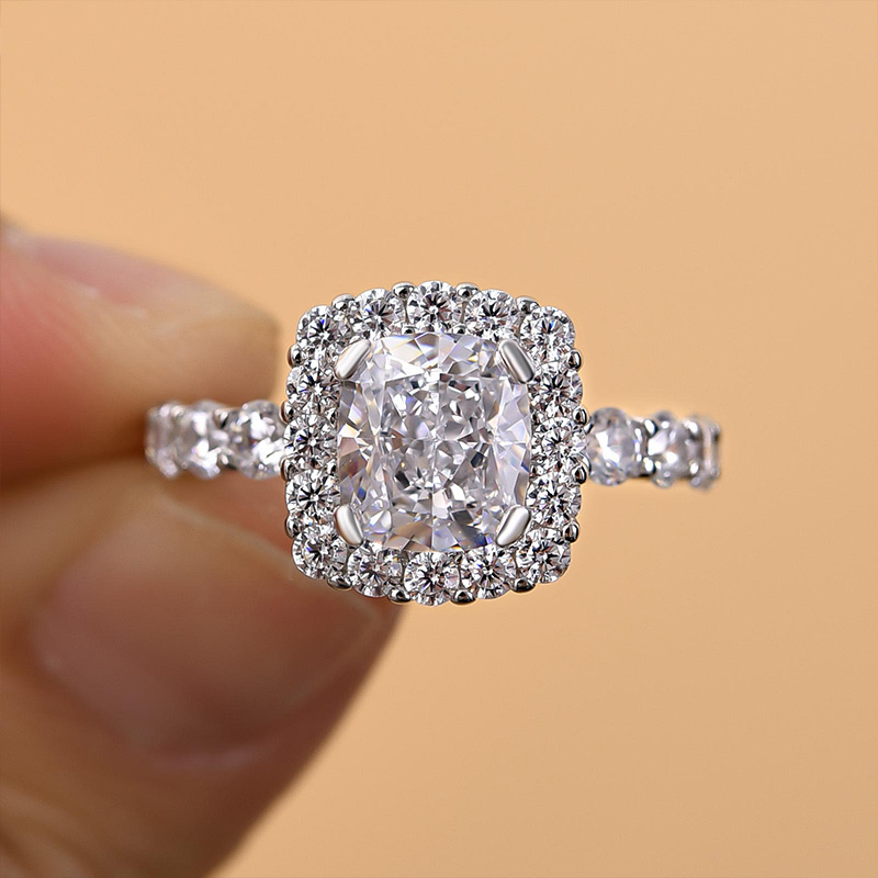 2.5Ct Precious Halo Crushed Ice Cushion Cut Engagement Ring-Sterling Silver-lornajewelry