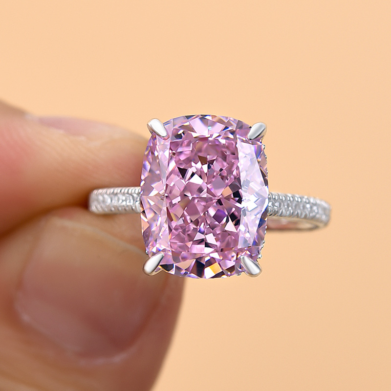 8Ct Lovely Crushed Ice Pink Stone Cushion Cut Engagement Ring-Sterling Silver-lornajewelry