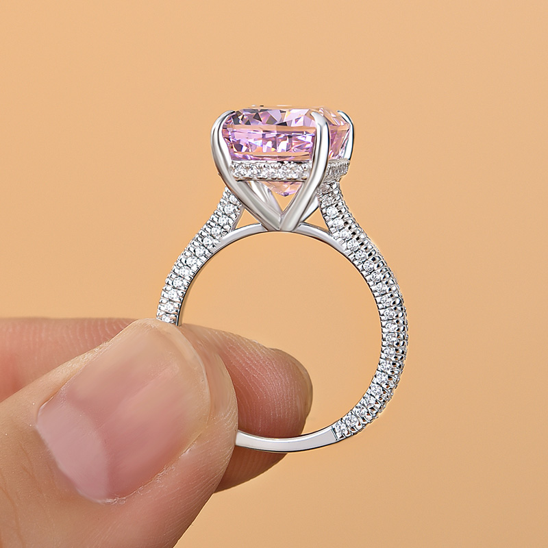 8Ct Lovely Crushed Ice Pink Stone Cushion Cut Engagement Ring-Sterling Silver-lornajewelry