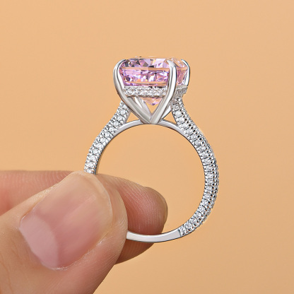 8Ct Lovely Crushed Ice Pink Stone Cushion Cut Engagement Ring-Sterling Silver-lornajewelry