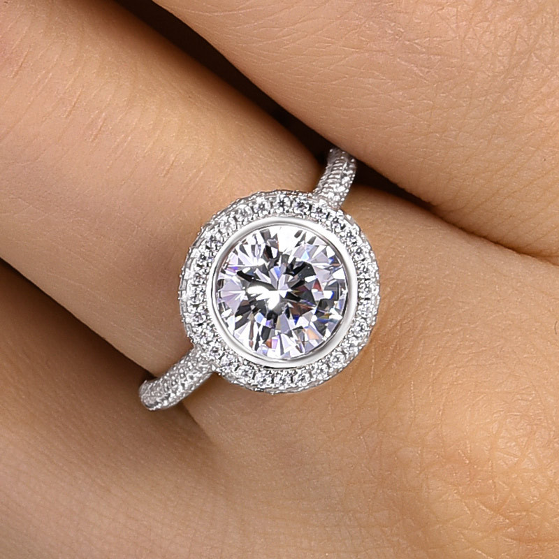 3Ct Vintage Halo Round Cut Engagement Ring-Sterling Silver-lornajewelry