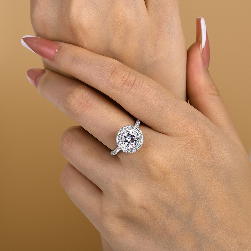 3Ct Vintage Halo Round Cut Engagement Ring-Sterling Silver-lornajewelry