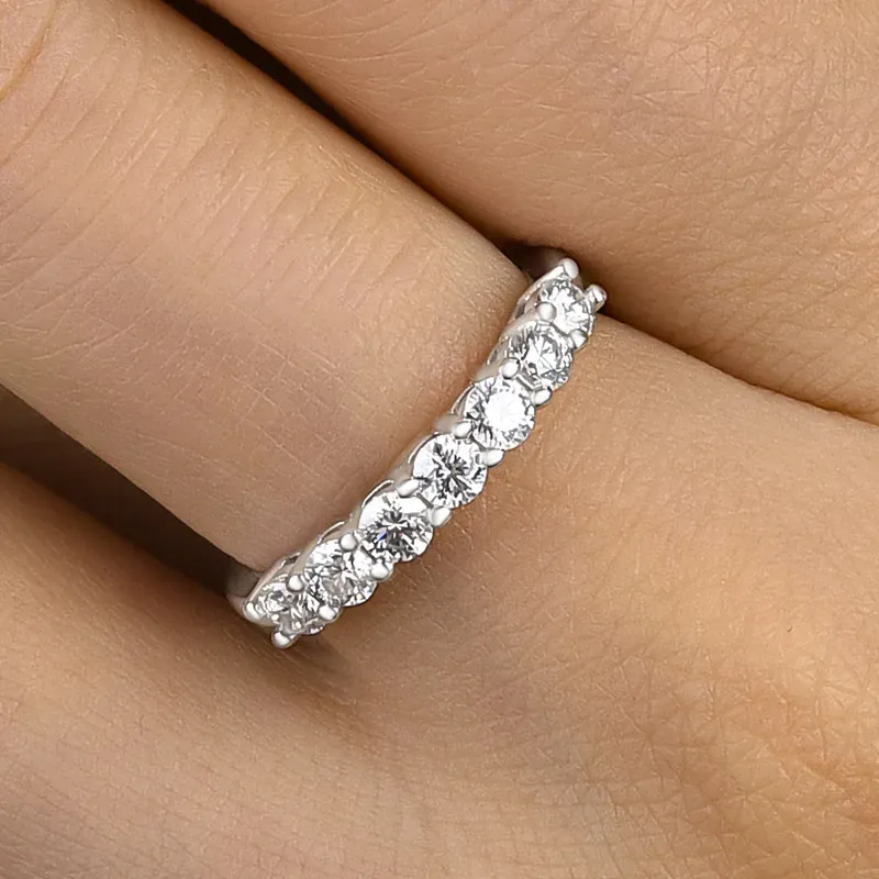Round Moissanite Sterling Silver Wedding Band Stackable Ring-Sterling Silver-lornajewelry
