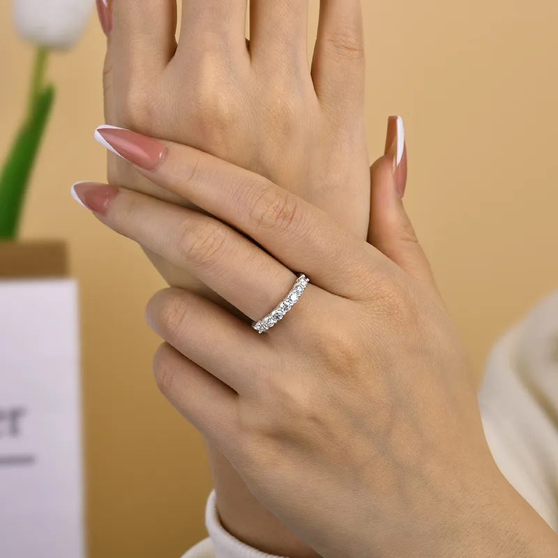 Round Moissanite Sterling Silver Wedding Band Stackable Ring-Sterling Silver-lornajewelry