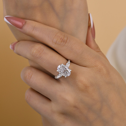 3.5Ct Noble Oval Cut Three Stone Engagement Ring-Sterling Silver-lornajewelry