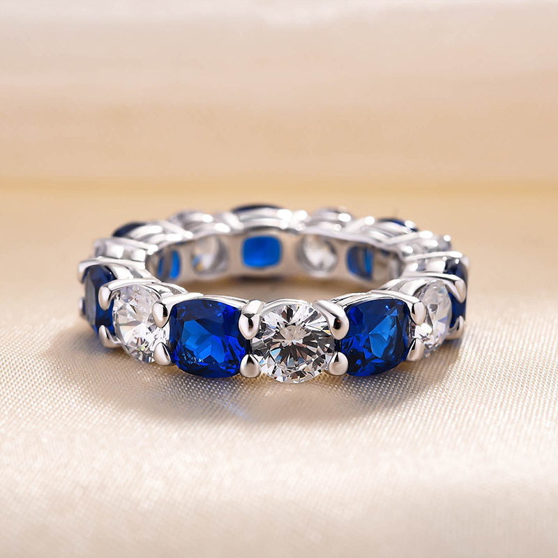 Gorgeous Blue & White Sapphire Wedding Band For Women In Sterling Silver-Sterling Silver-lornajewelry