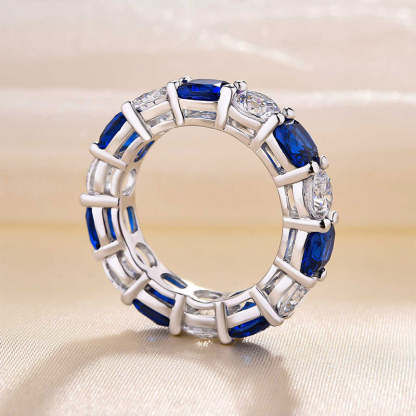 Gorgeous Blue & White Sapphire Wedding Band For Women In Sterling Silver-Sterling Silver-lornajewelry