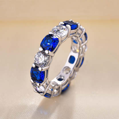 Gorgeous Blue & White Sapphire Wedding Band For Women In Sterling Silver-Sterling Silver-lornajewelry